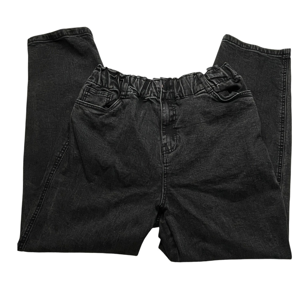 Jones Stores Slouchy Jeans Women 28 Washed Black Paperbag Stretchy Waist Tapered